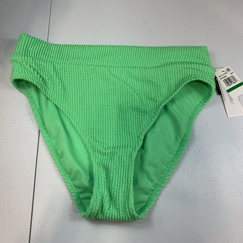 Salt & Cove Junior's Swim Bikini Bottom L Mint Green Ribbed High Waist